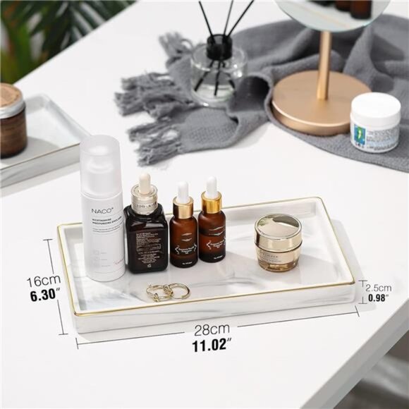 Bathroom Vanity Tray, 11" Marble Ceramic Bathroom Trays for Counter - Picture 3 of 14